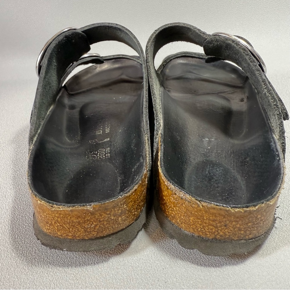 Birkenstock Arizona Black Leather Big Buckle Slide Sandals - Picture 7 of 14